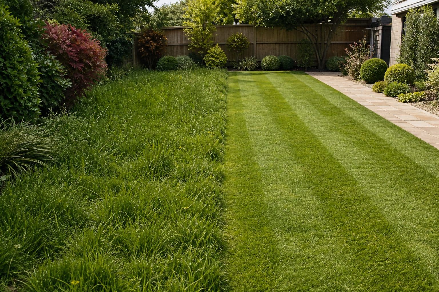 Freshly mown lawn with a premium Noble Grounds finish